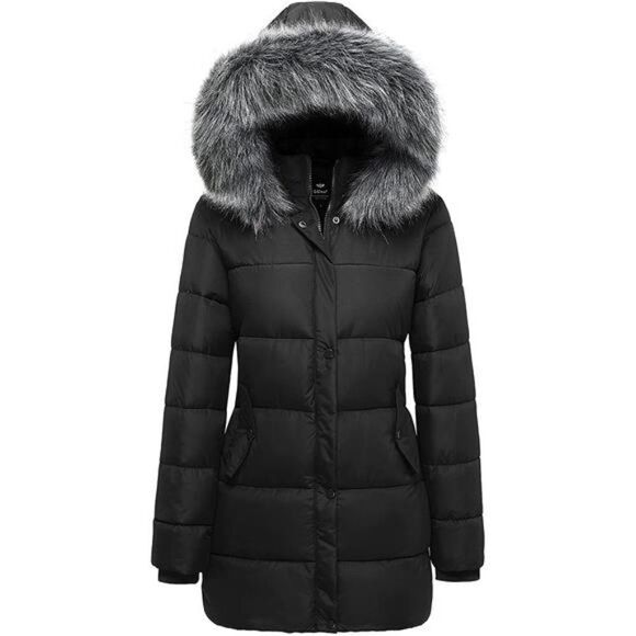 Women's Winter Hooded Coat Thicken Puffer Parka Snow Jacket Removable Fur Hood